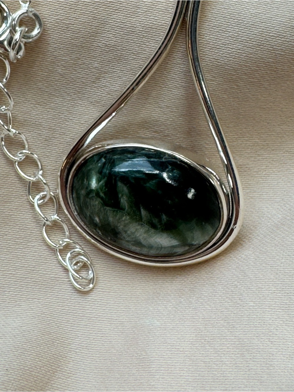 Sterling Silver Green Seraphinite Pendant & Earring Oval Necklace Heart chakra - Picture 8 of 16